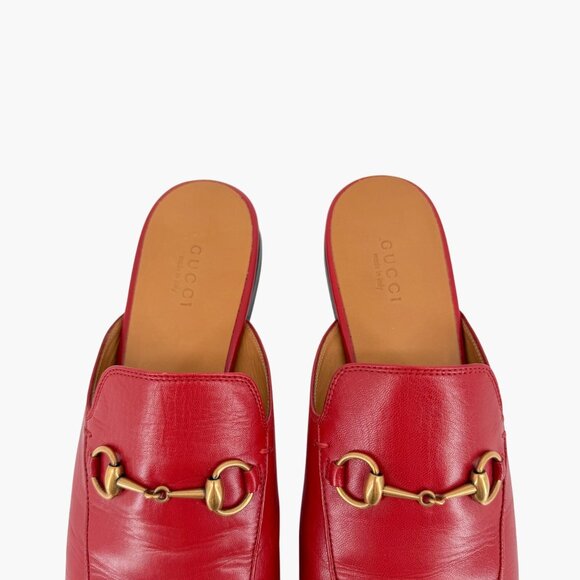 Gucci Princetown Red Leather Horsebit Loafer Mules Flat Shoes Size 39 US 9 Women - Picture 5 of 15